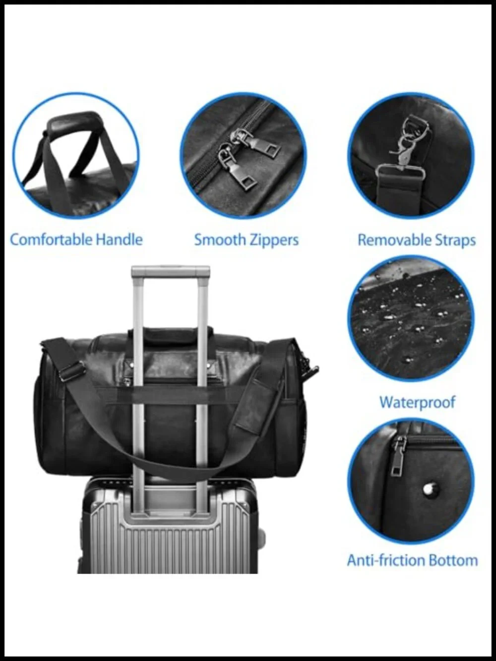 Leather Travel Duffle Bag - Waterproof Weekender Overnight Carry-On with Shoe